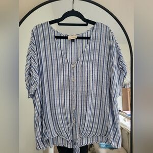 Blue and white stripe short sleeve tie waist button down by Universal Threads